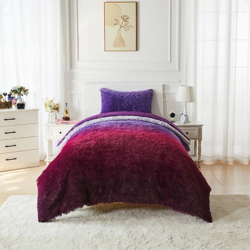 Celestial Garden Twin Faux Fur Comforter Set New Soft Plush Cozy Bedding